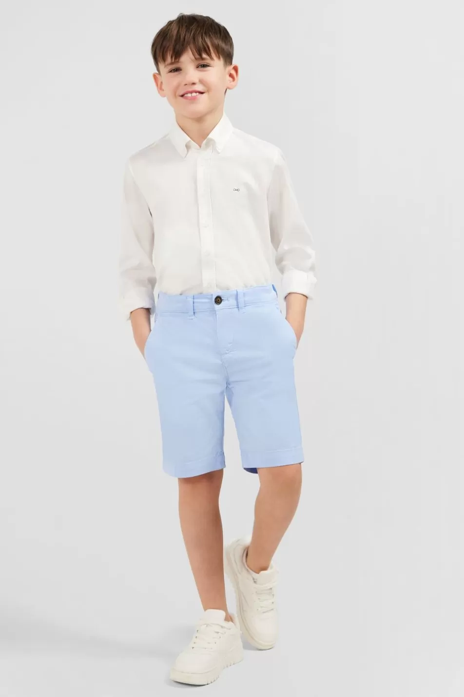 Children | Eden Park Plain Light Blue Chino Shorts In Stretch Cotton