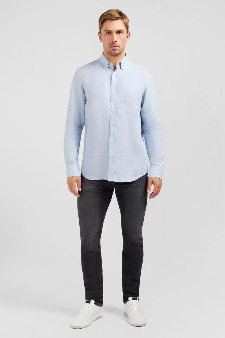 Shirts | Eden Park Plain Light Blue Shirt In Linen