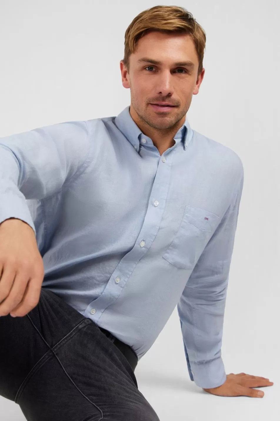 Shirts | Eden Park Plain Light Blue Shirt In Linen