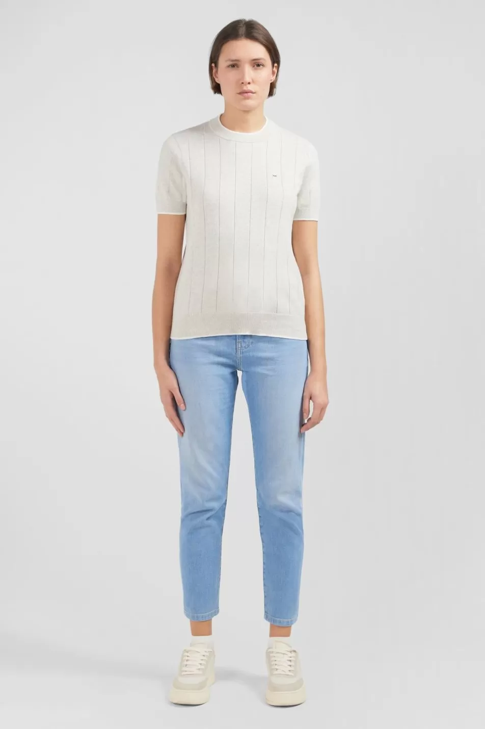 Sweaters | Eden Park Plain Light Grey Short-Sleeved Jumper