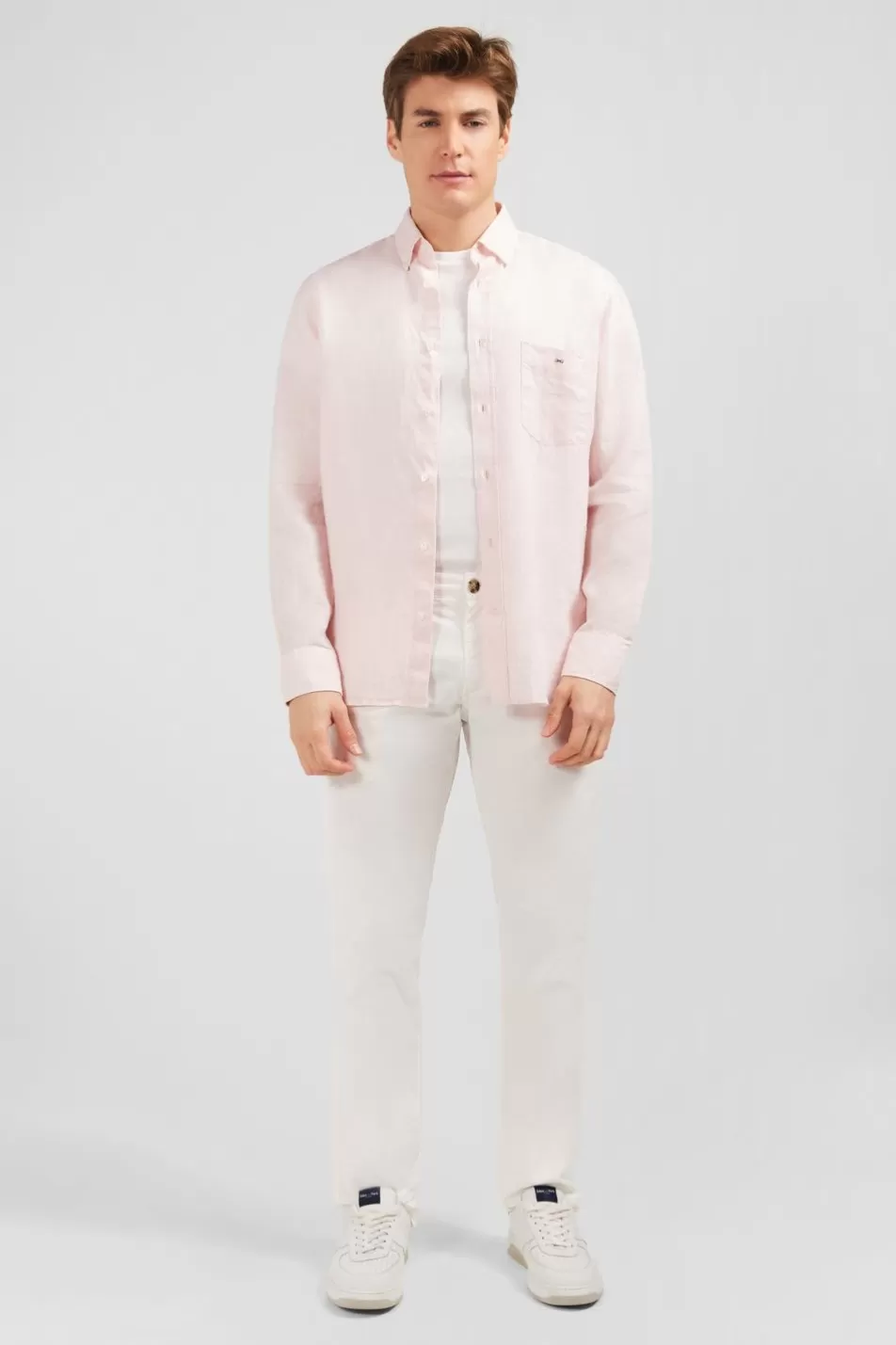 Shirts | Eden Park Plain Pink Linen Shirt