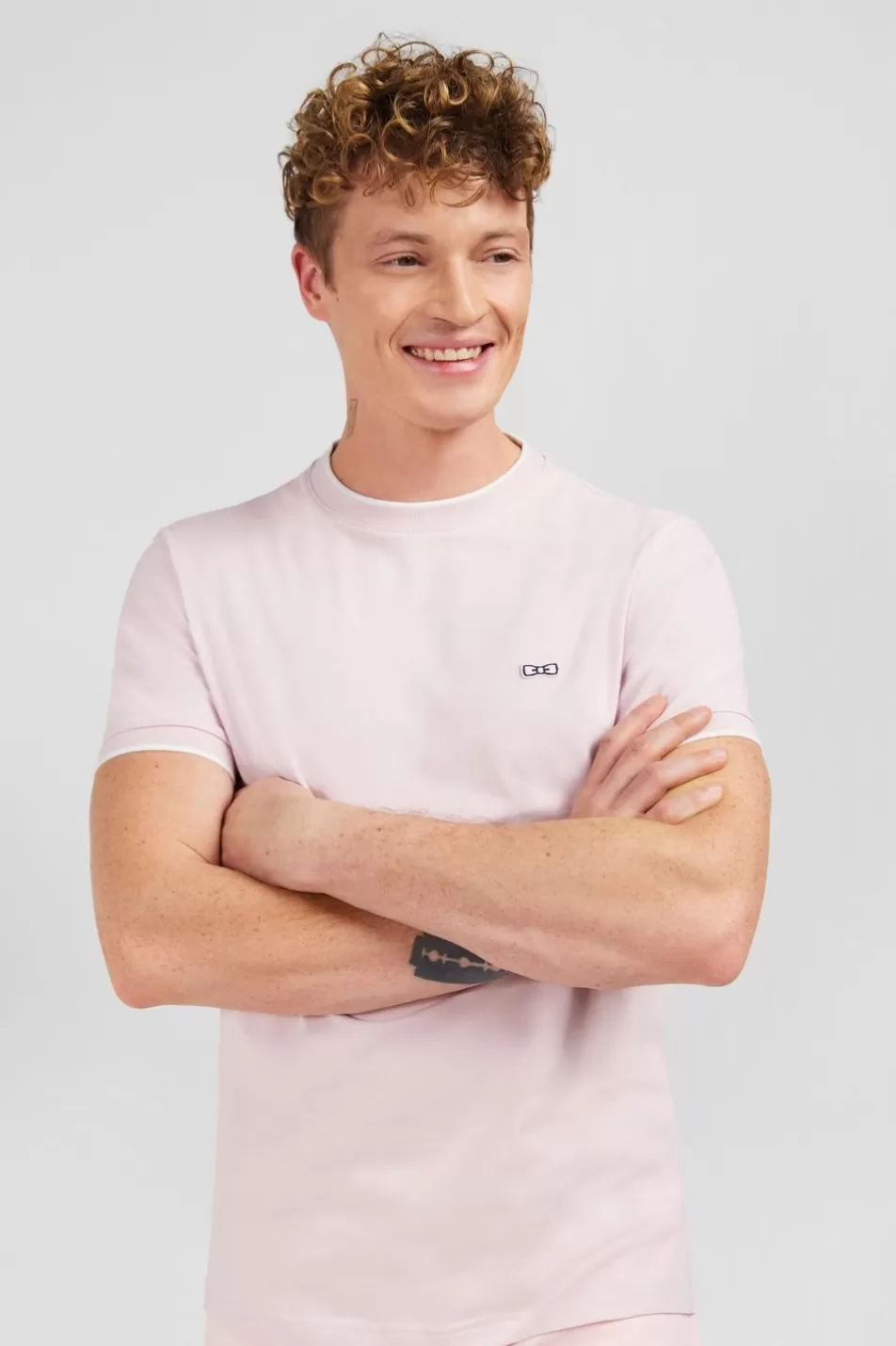 T-Shirts | Eden Park Plain Pink Short-Sleeved T-Shirt In Stretch Cotton