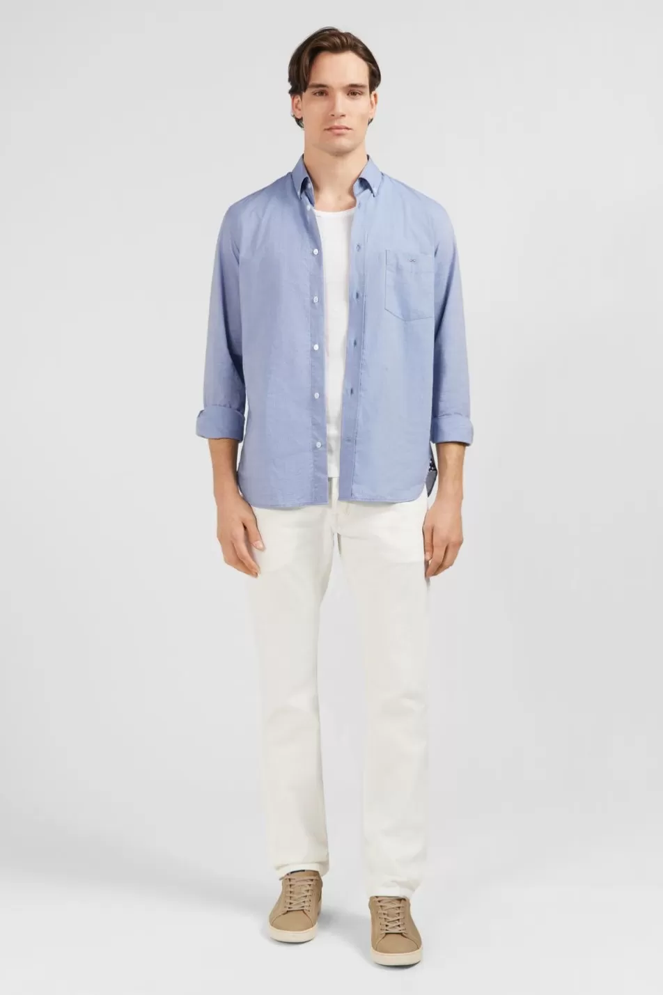 Shirts | Eden Park Plain Sky Blue Cotton Shirt In Regular Fit