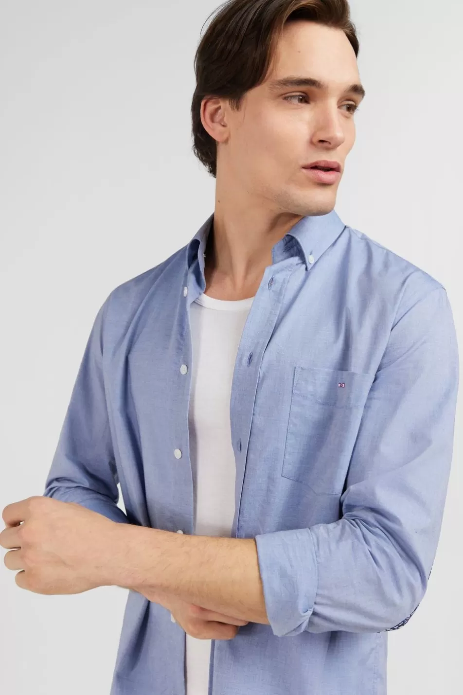 Shirts | Eden Park Plain Sky Blue Cotton Shirt In Regular Fit