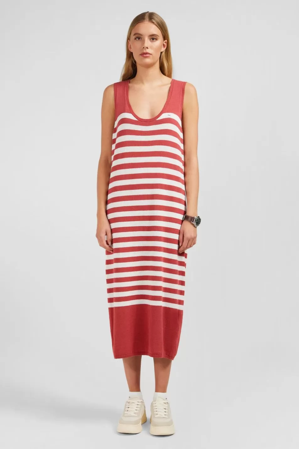 Dresses | Eden Park Red And White Striped Tank Dress In Linen And Cotton