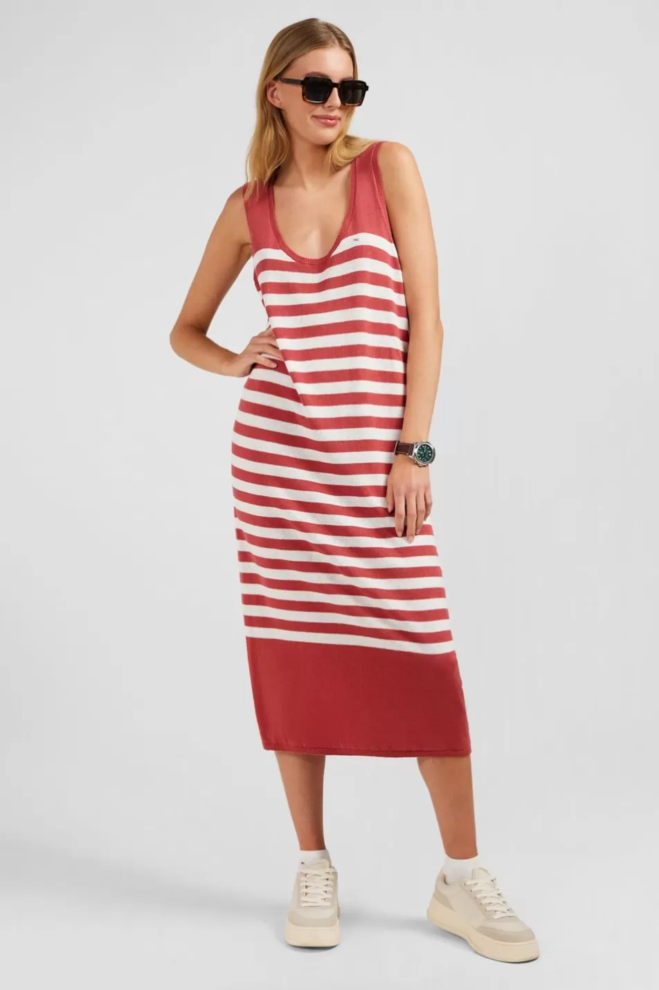 Dresses | Eden Park Red And White Striped Tank Dress In Linen And Cotton