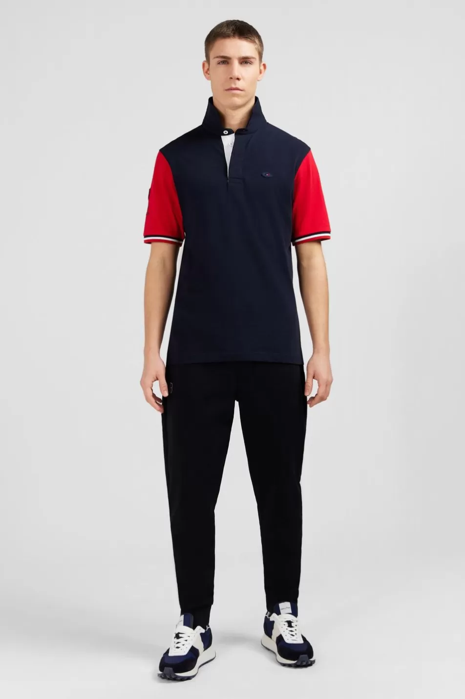 Rugby Shirts | Eden Park Red Colour-Block Polo Shirt With Rooster Embroidery On The Back