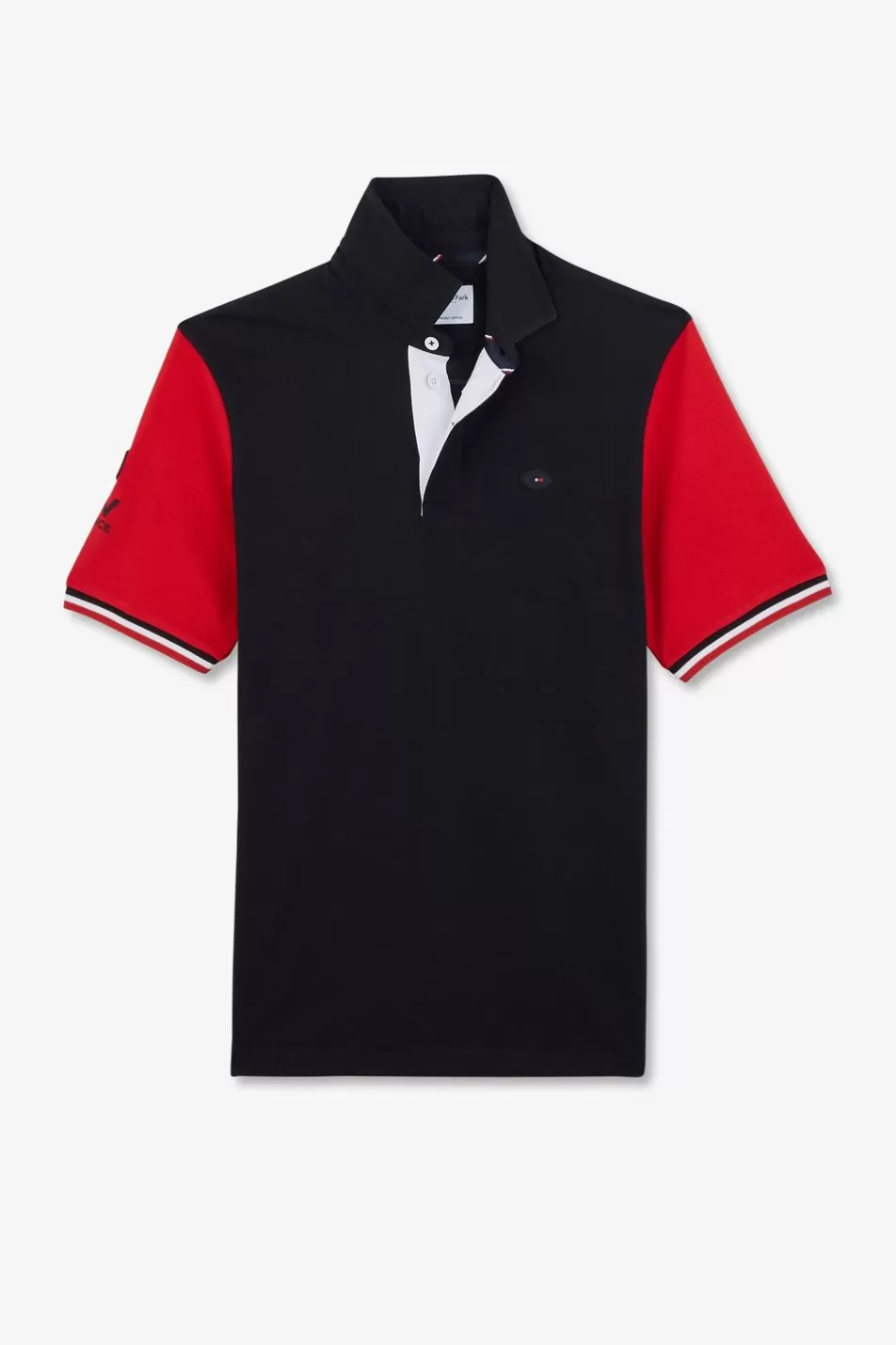 Rugby Shirts | Eden Park Red Colour-Block Polo Shirt With Rooster Embroidery On The Back