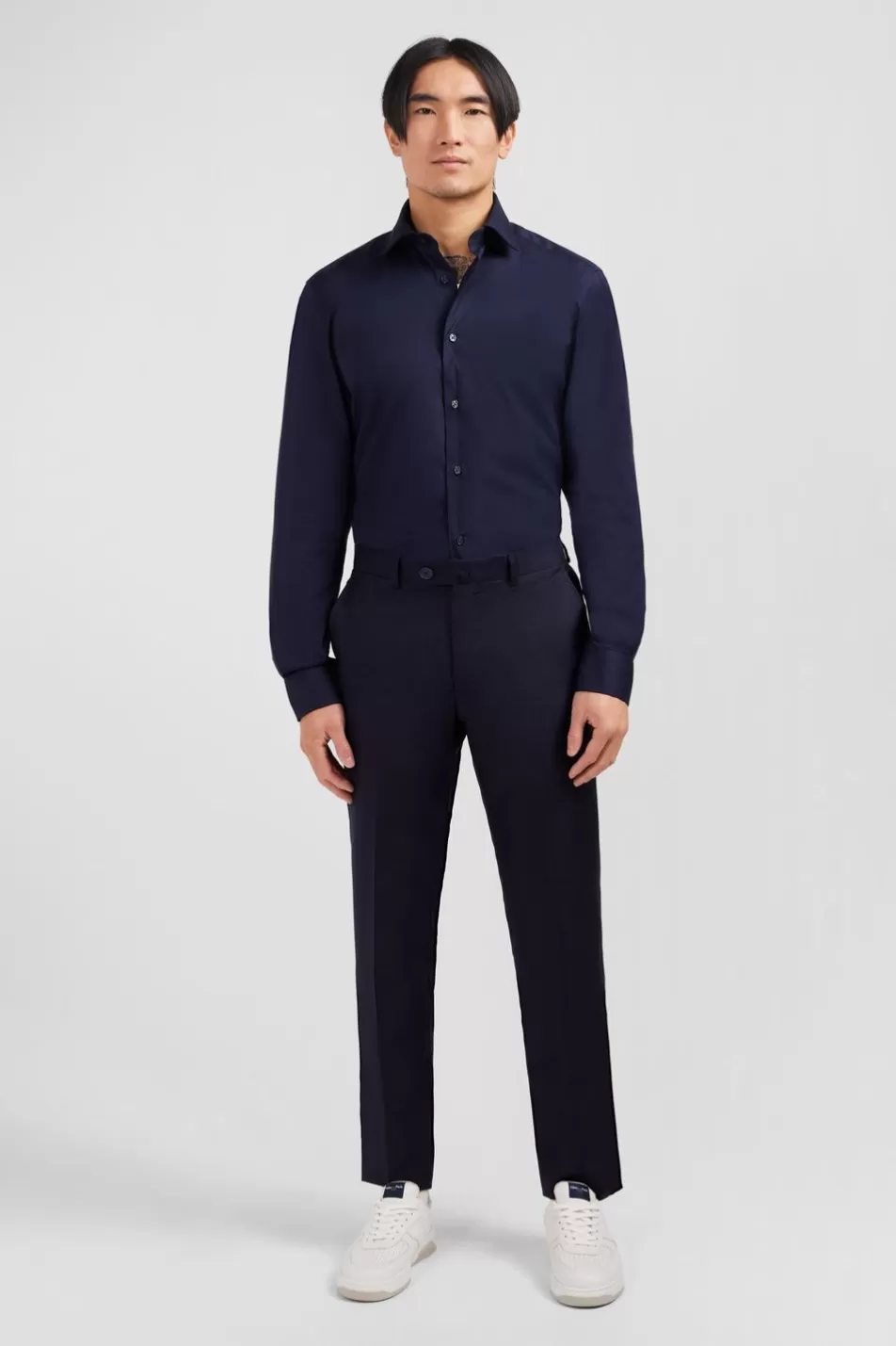 Pants | Eden Park Regular Dark Blue Wool Trousers With Broken Fold