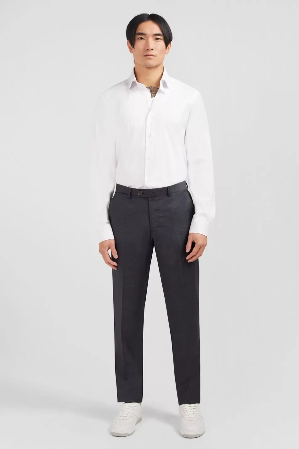 Pants | Eden Park Regular Grey Wool Trousers With Broken Fold