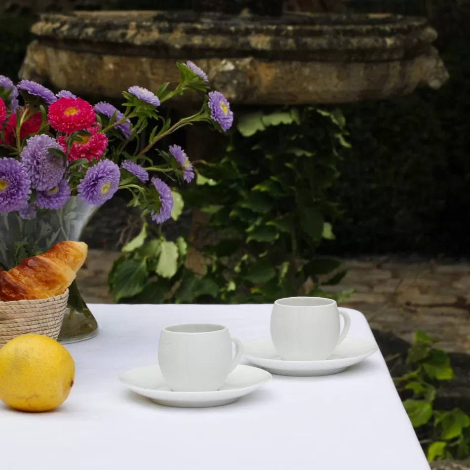 Art Of The Table | Eden Park Set Of 2 White Limoges Porcelain Cups And Coasters