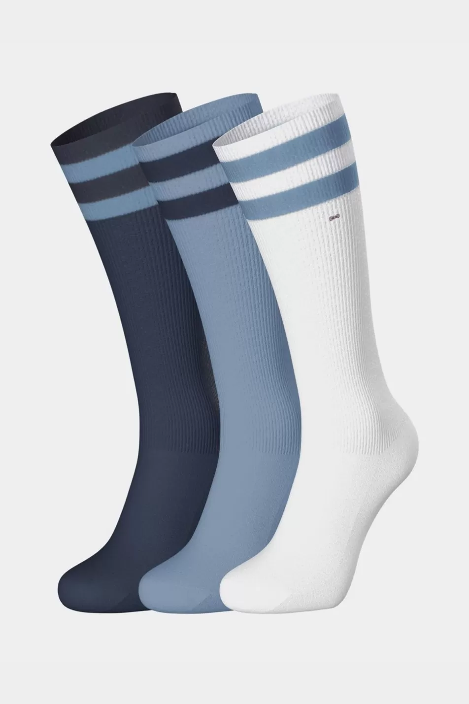 Socks | Eden Park Set Of 3 Pairs Of Blue High Socks With Striped Cuffs In Stretch Cotton