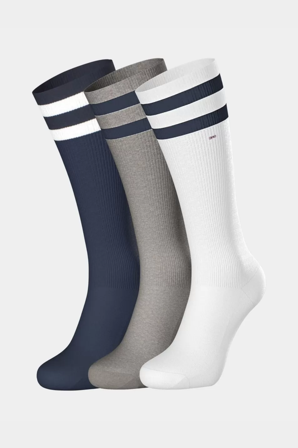Socks | Eden Park Set Of 3 Pairs Of Navy High Socks With Striped Cuffs In Stretch Cotton
