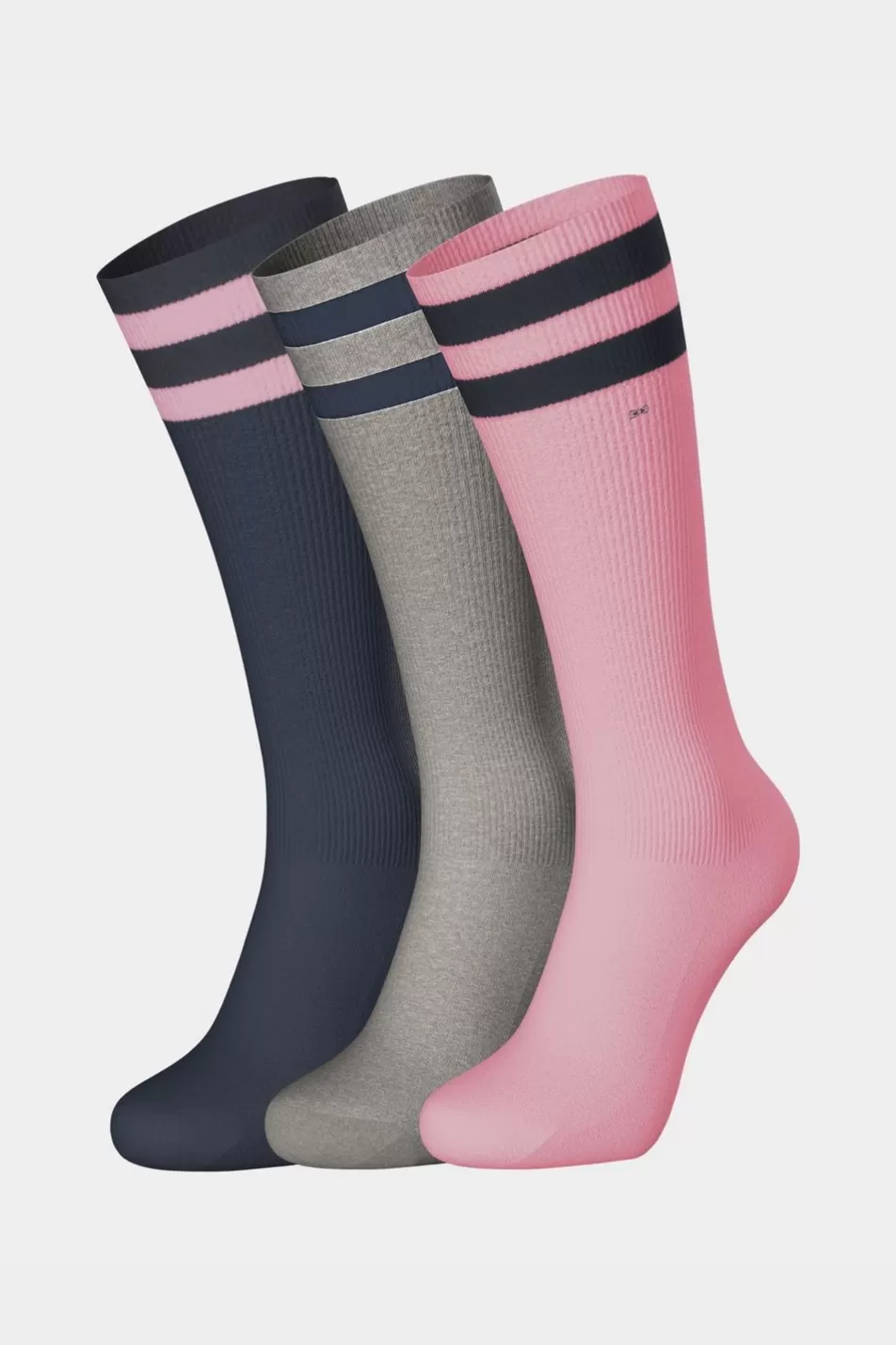 Socks | Eden Park Set Of 3 Pairs Of Pink High Socks With Striped Cuffs In Stretch Cotton