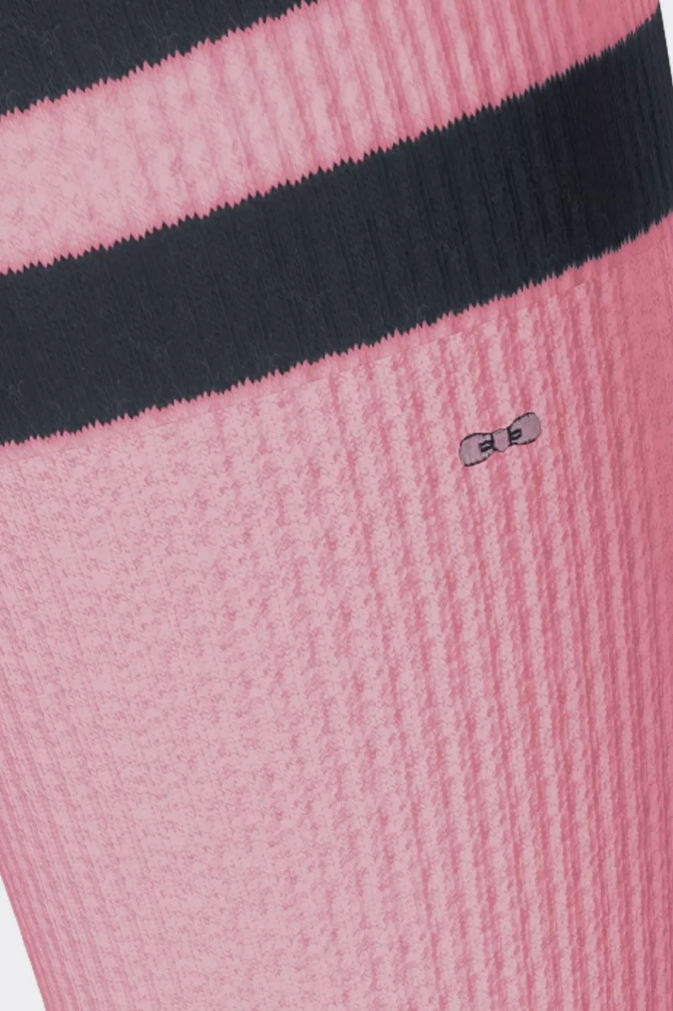 Socks | Eden Park Set Of 3 Pairs Of Pink High Socks With Striped Cuffs In Stretch Cotton