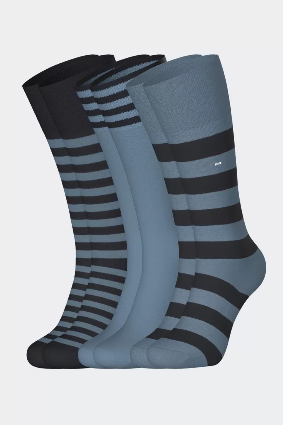Socks | Eden Park Set Of 3 Pairs Of Striped Blue Socks In Stretch Cotton