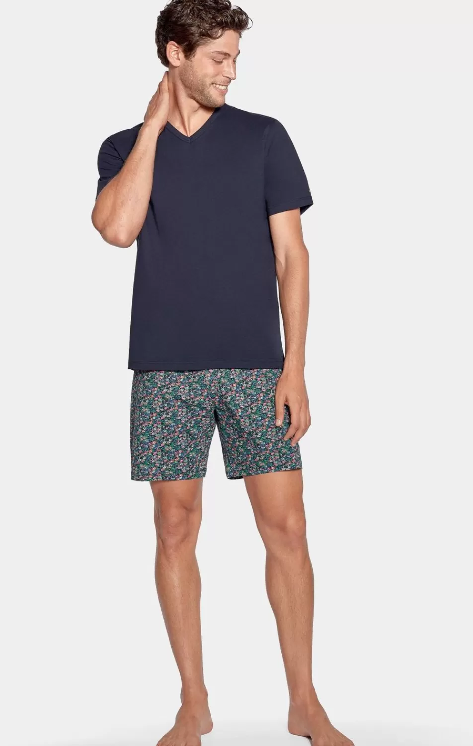 Pyjamas | Eden Park Short Navy Pajama Set With Microfloral Pattern In Cotton Jersey