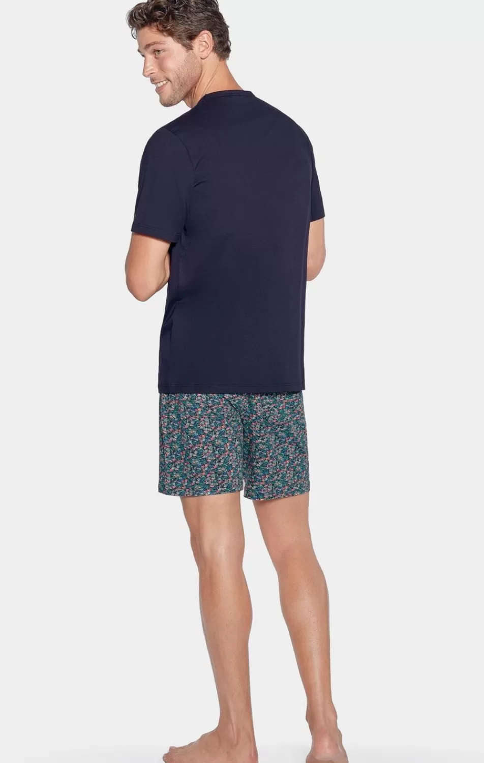 Pyjamas | Eden Park Short Navy Pajama Set With Microfloral Pattern In Cotton Jersey