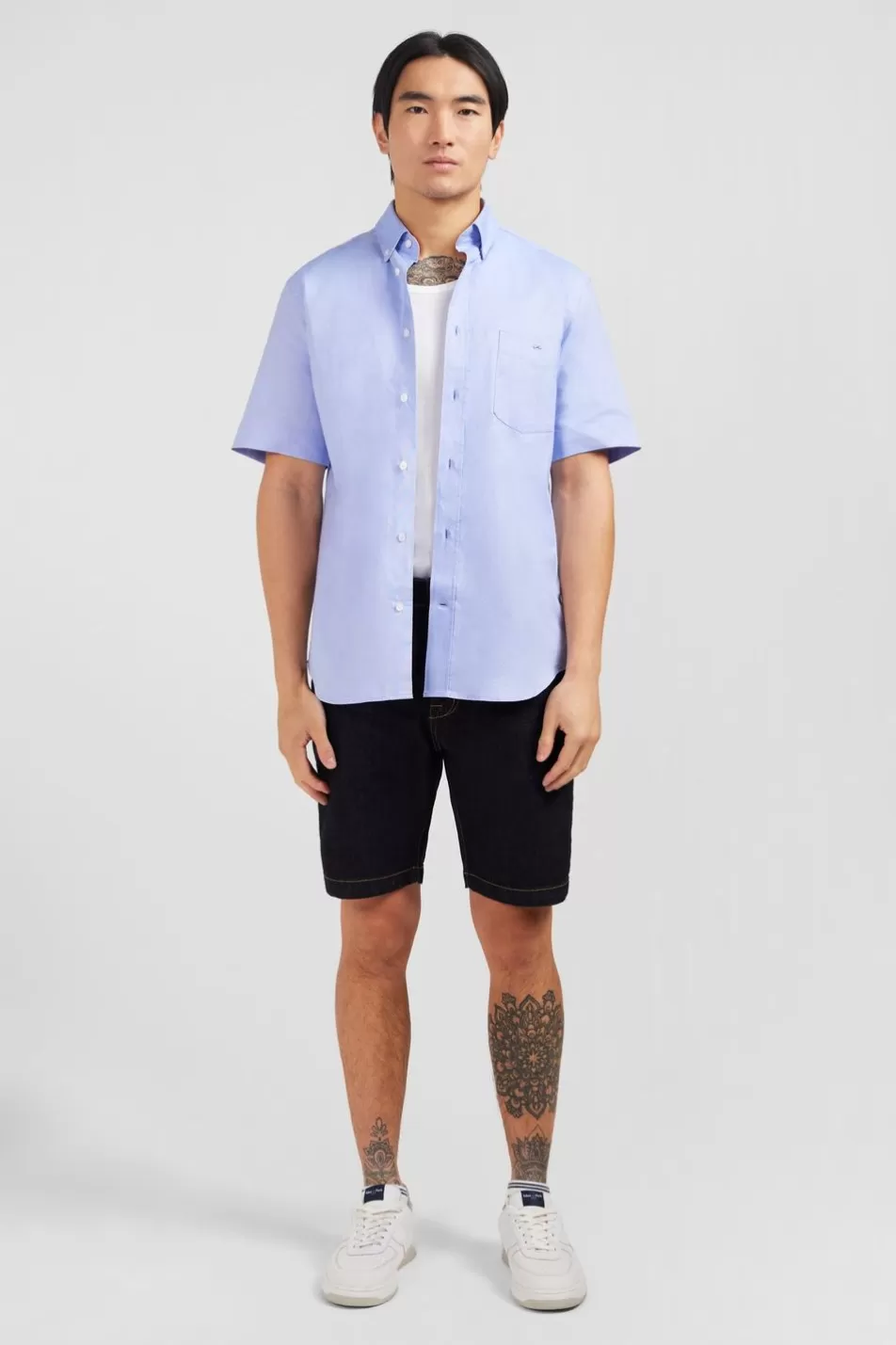 Short-Sleeved Shirts | Eden Park Short Sleeved Blue Cotton Shirt