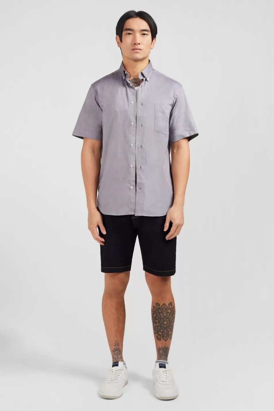 Short-Sleeved Shirts | Eden Park Short Sleeved Grey Cotton Shirt