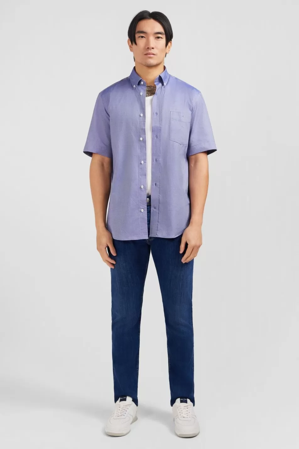 Short-Sleeved Shirts | Eden Park Short Sleeved Navy Cotton Shirt