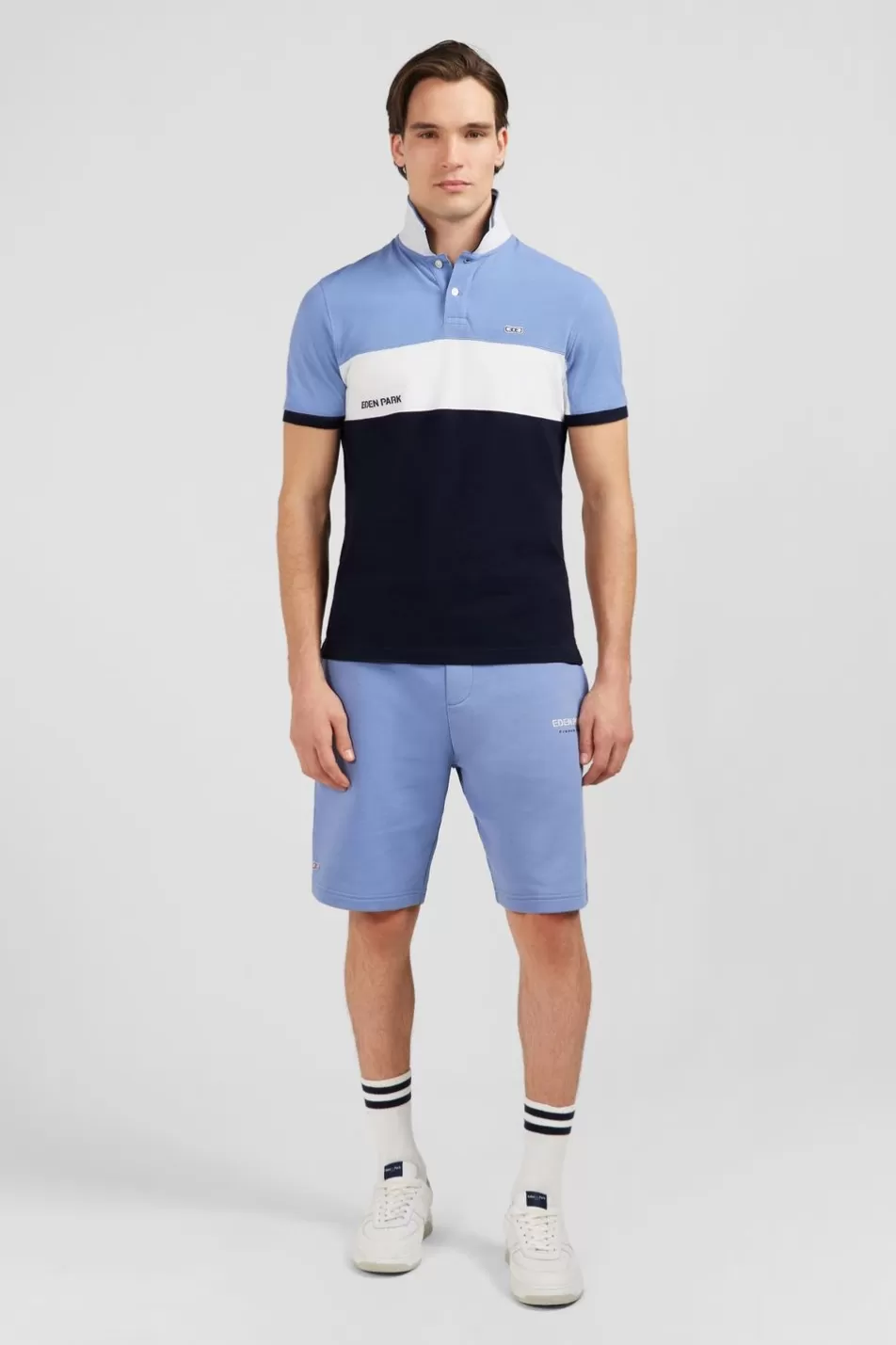 Polos | Eden Park Short-Sleeved Blue Colour-Block Polo Shirt