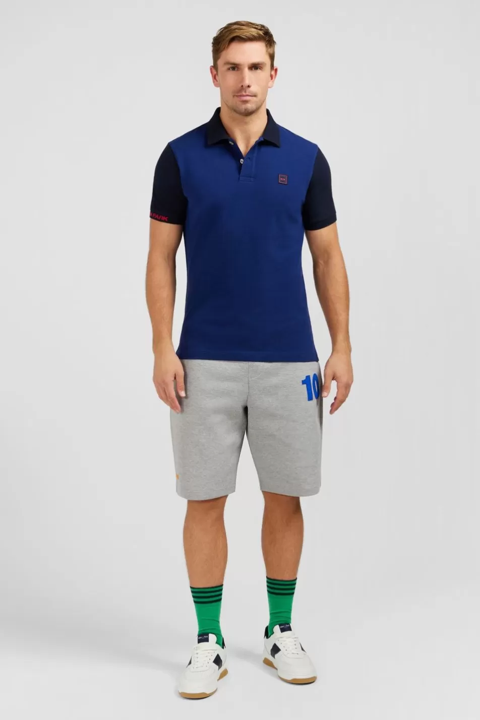 Polos | Eden Park Short-Sleeved Blue Colour-Block Polo Shirt