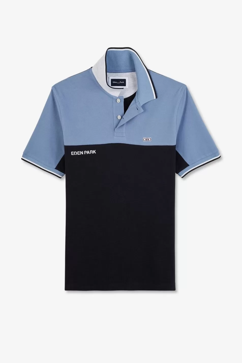 Polos | Eden Park Short-Sleeved Blue Colour-Block Polo Shirt