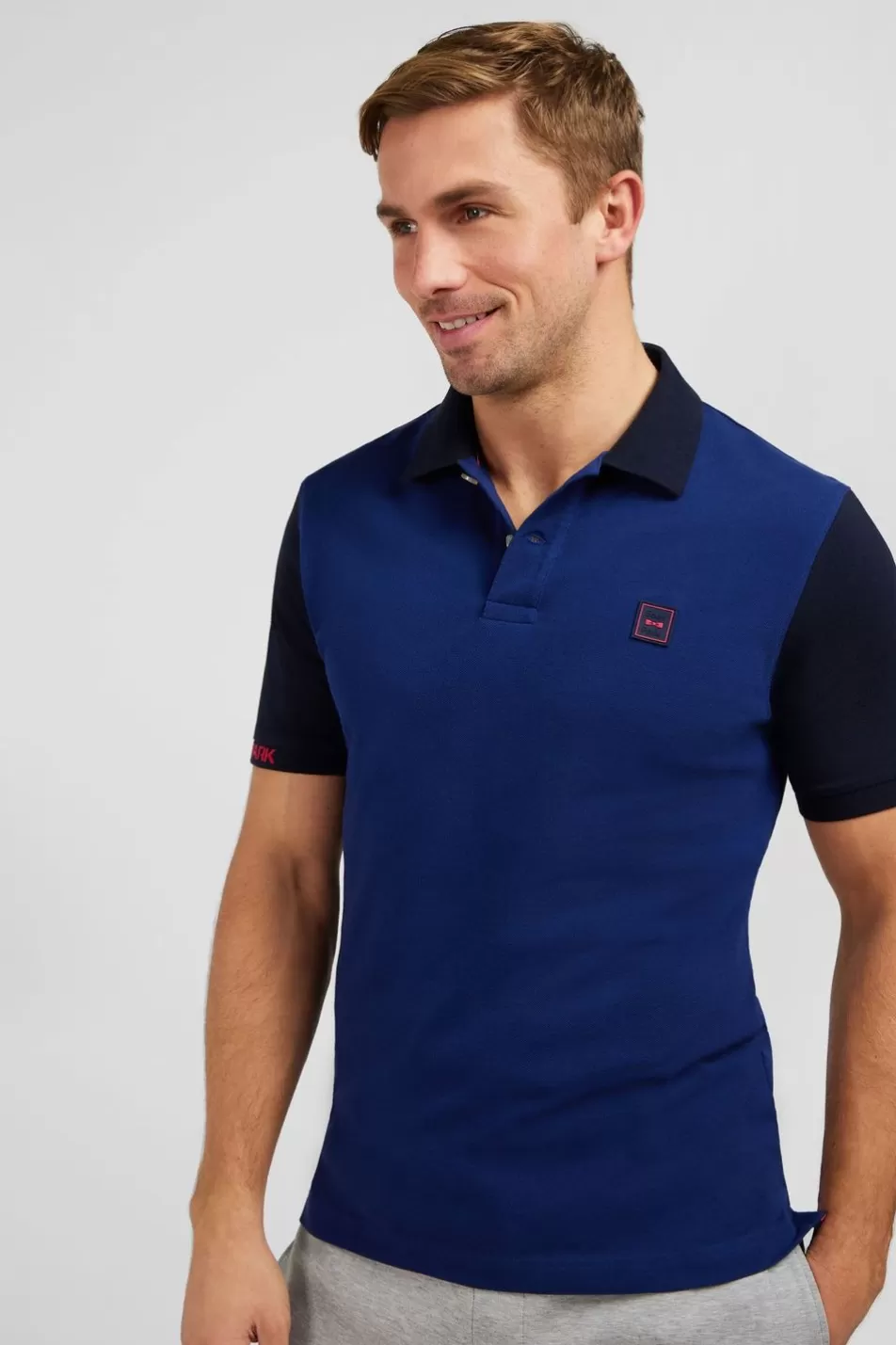 Polos | Eden Park Short-Sleeved Blue Colour-Block Polo Shirt