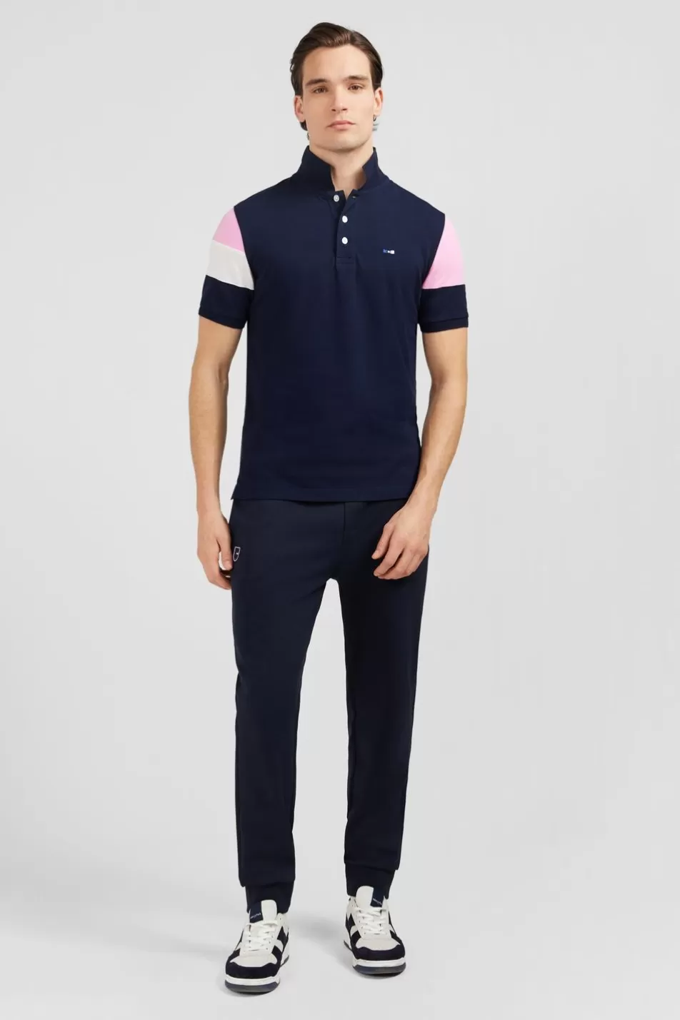 Polos | Eden Park Short-Sleeved Tricolour Navy Polo Shirt In Pique Cotton With Bow Details