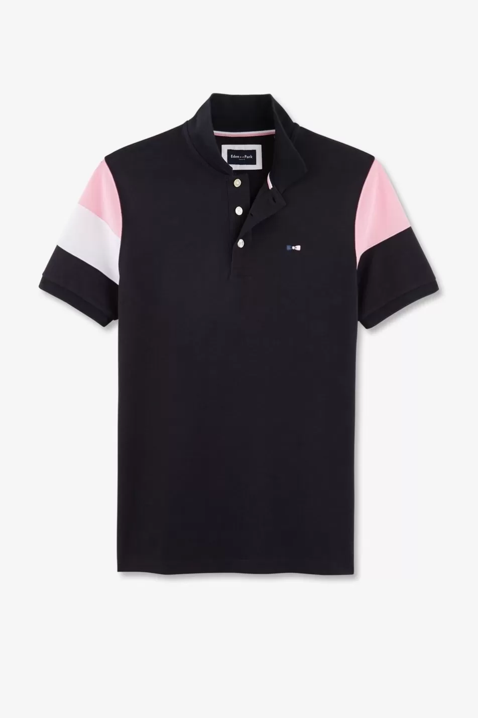 Polos | Eden Park Short-Sleeved Tricolour Navy Polo Shirt In Pique Cotton With Bow Details