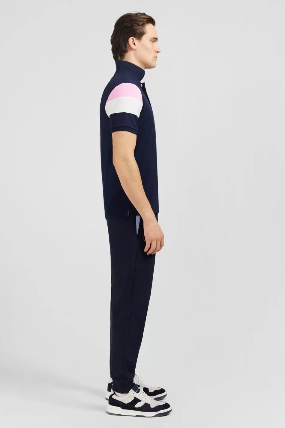 Polos | Eden Park Short-Sleeved Tricolour Navy Polo Shirt In Pique Cotton With Bow Details