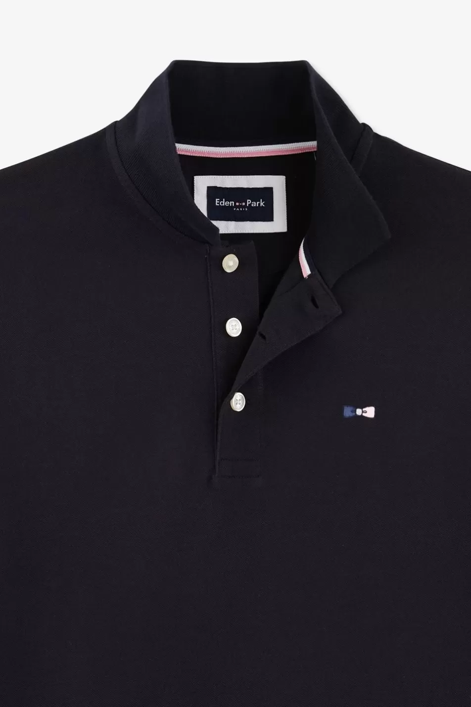 Polos | Eden Park Short-Sleeved Tricolour Navy Polo Shirt In Pique Cotton With Bow Details