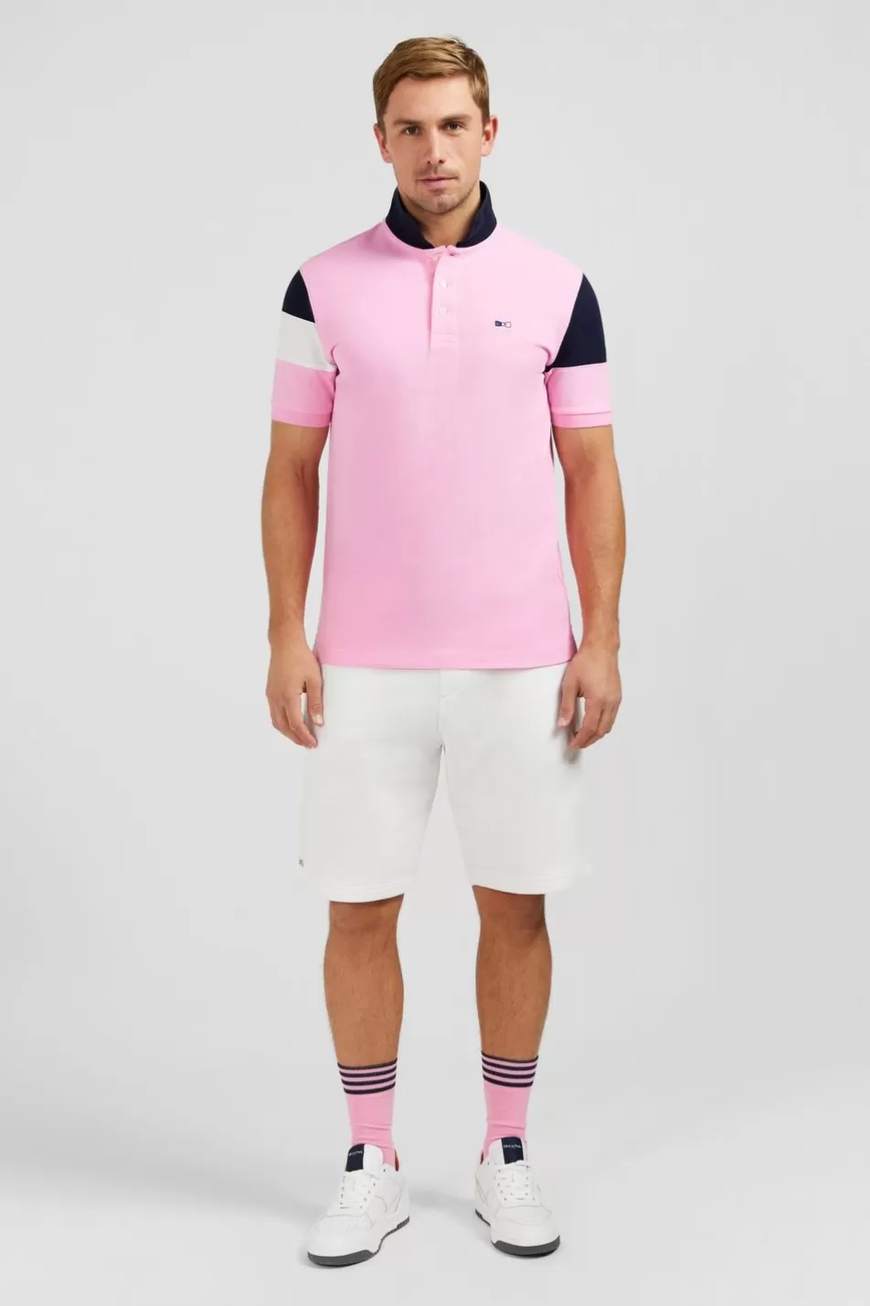 Polos | Eden Park Short-Sleeved Tricolour Pink Polo Shirt In Pique Cotton With Bow Details