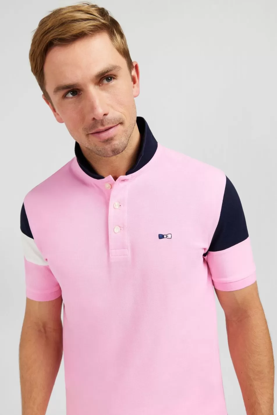Polos | Eden Park Short-Sleeved Tricolour Pink Polo Shirt In Pique Cotton With Bow Details