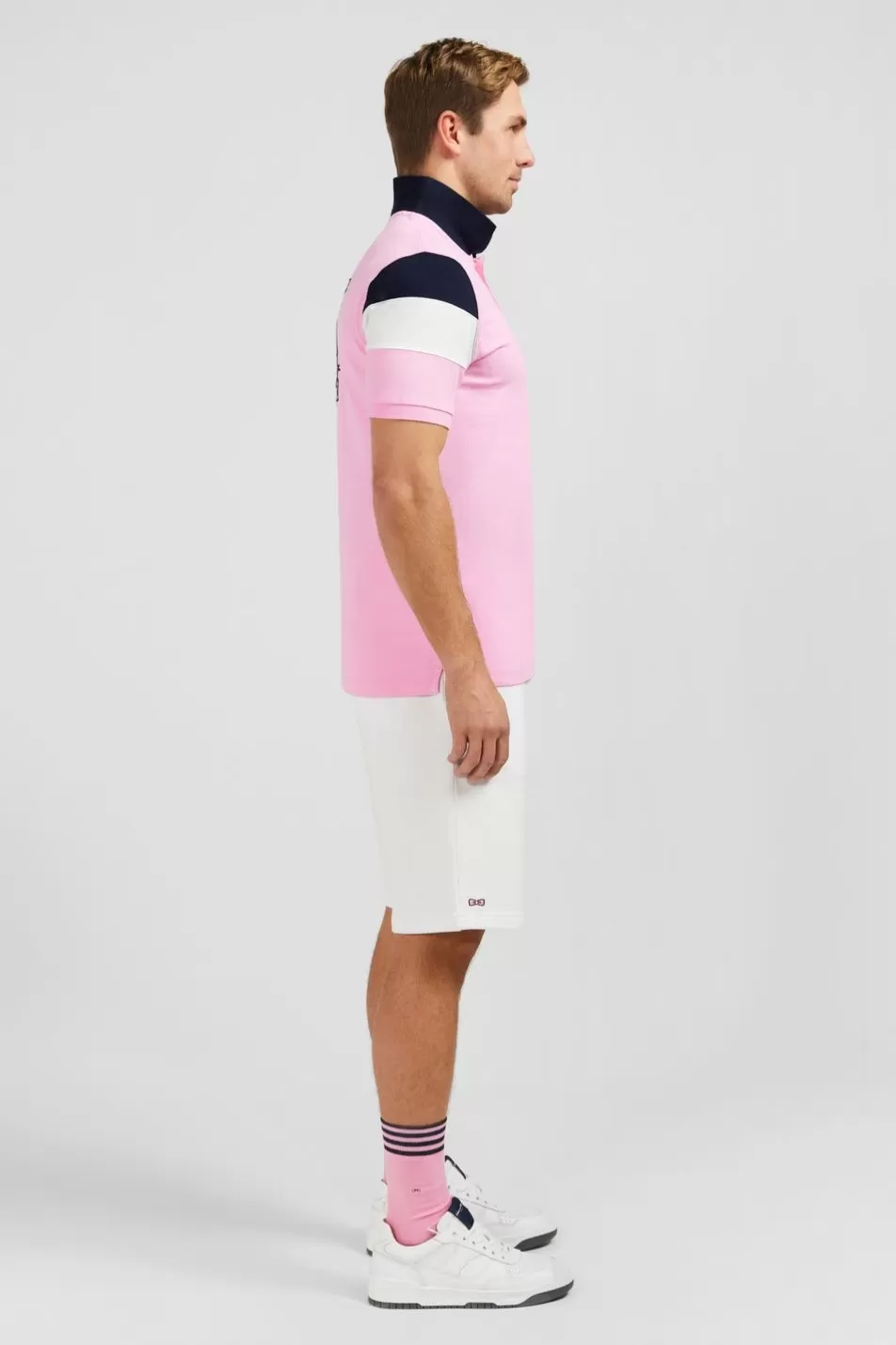 Polos | Eden Park Short-Sleeved Tricolour Pink Polo Shirt In Pique Cotton With Bow Details