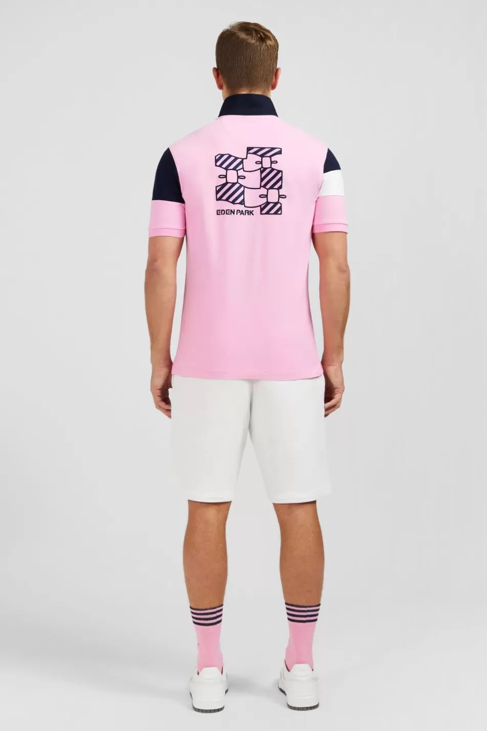 Polos | Eden Park Short-Sleeved Tricolour Pink Polo Shirt In Pique Cotton With Bow Details