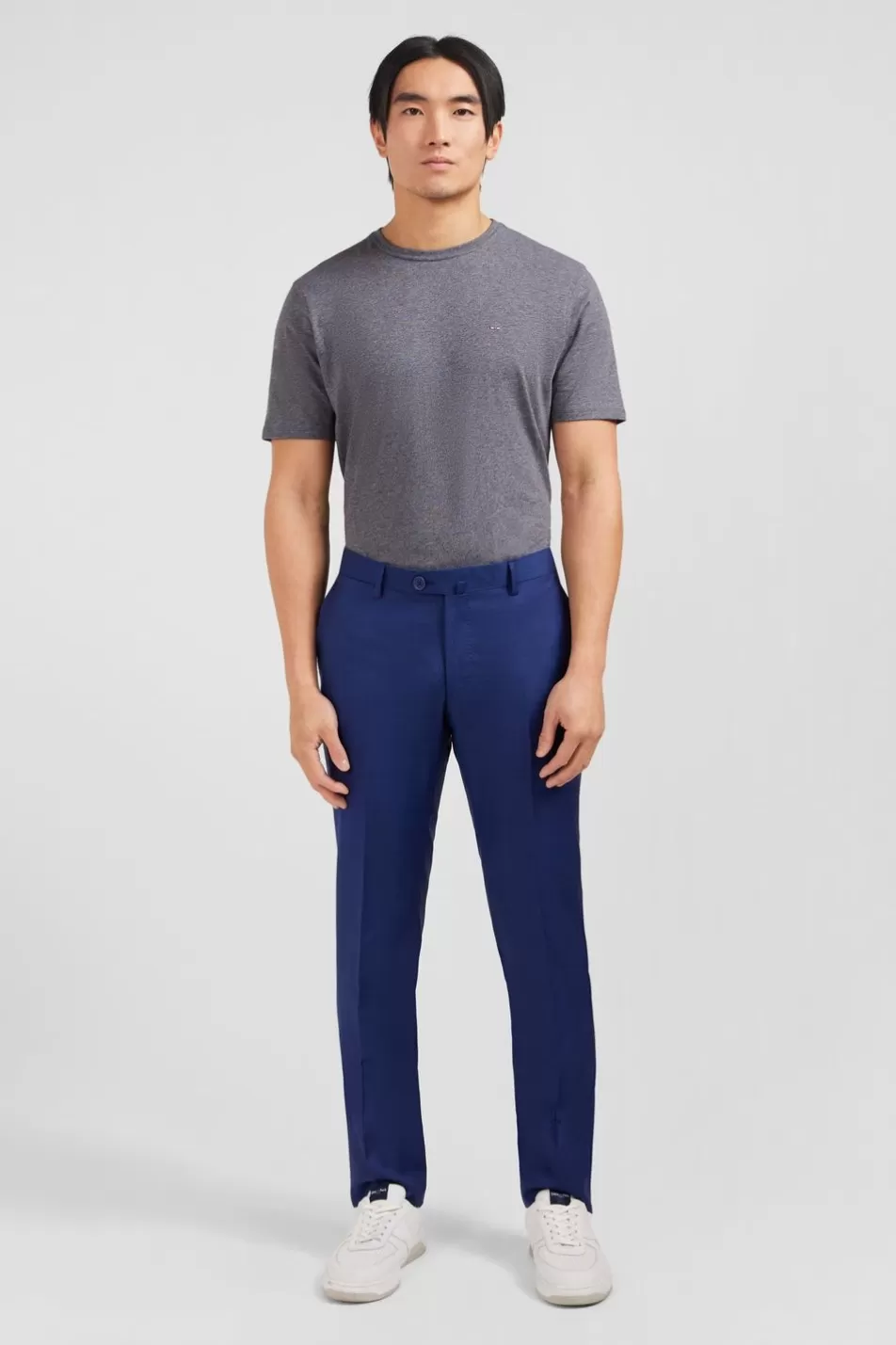 Pants | Eden Park Slim Blue Wool Trousers With Broken Fold