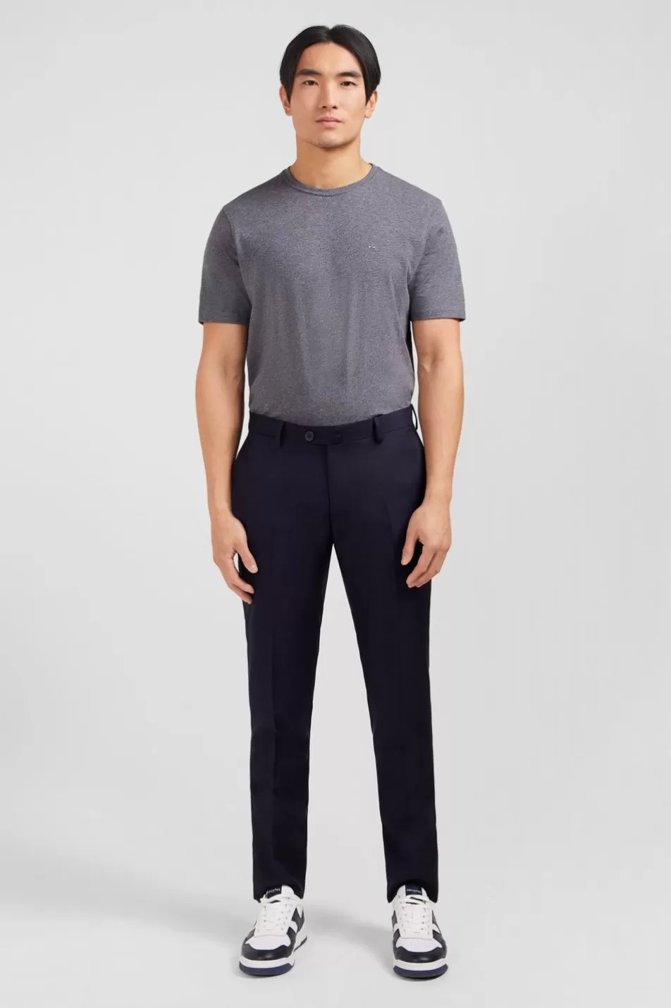 Pants | Eden Park Slim Dark Blue Wool Trousers With Broken Fold