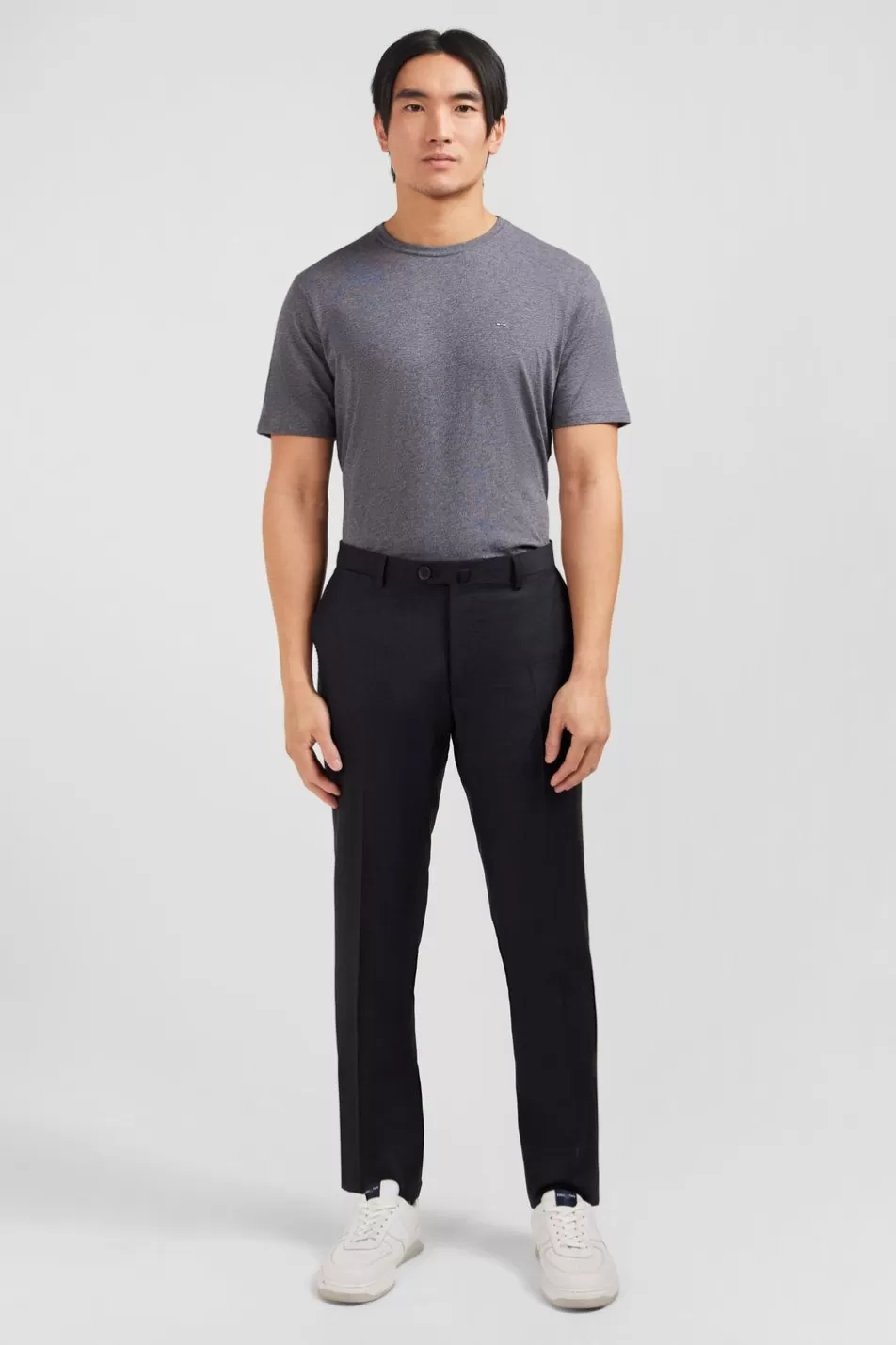 Pants | Eden Park Slim Dark Grey Wool Trousers With Broken Fold