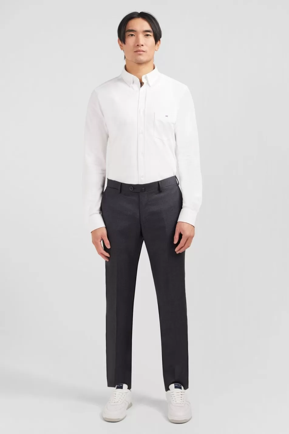 Pants | Eden Park Slim Grey Wool Trousers With Broken Fold