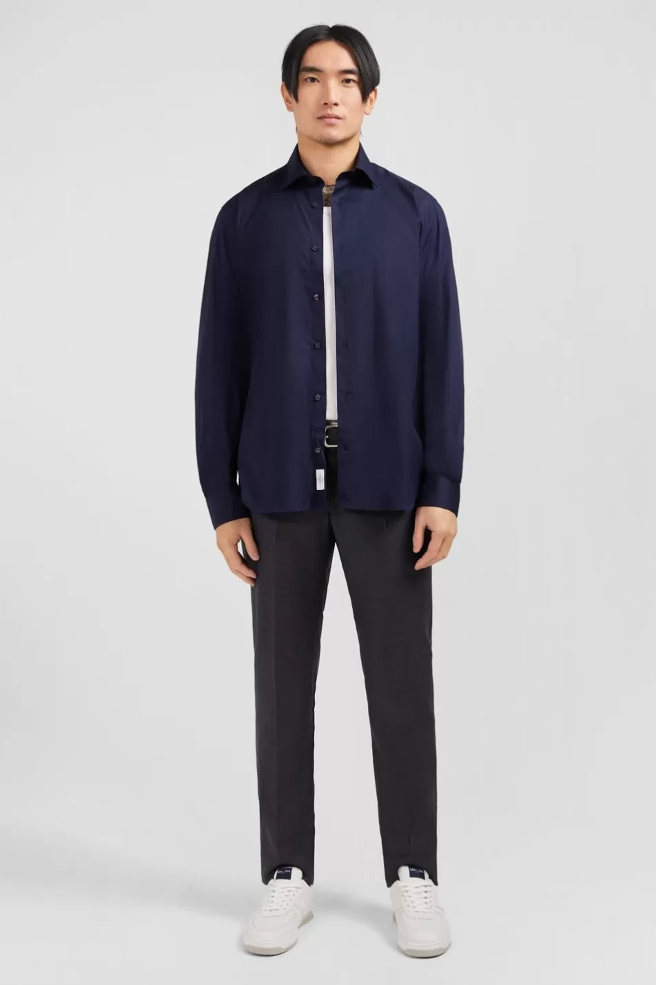 Shirts | Eden Park Slim-Fit Navy Shirt In Stretch Poplin