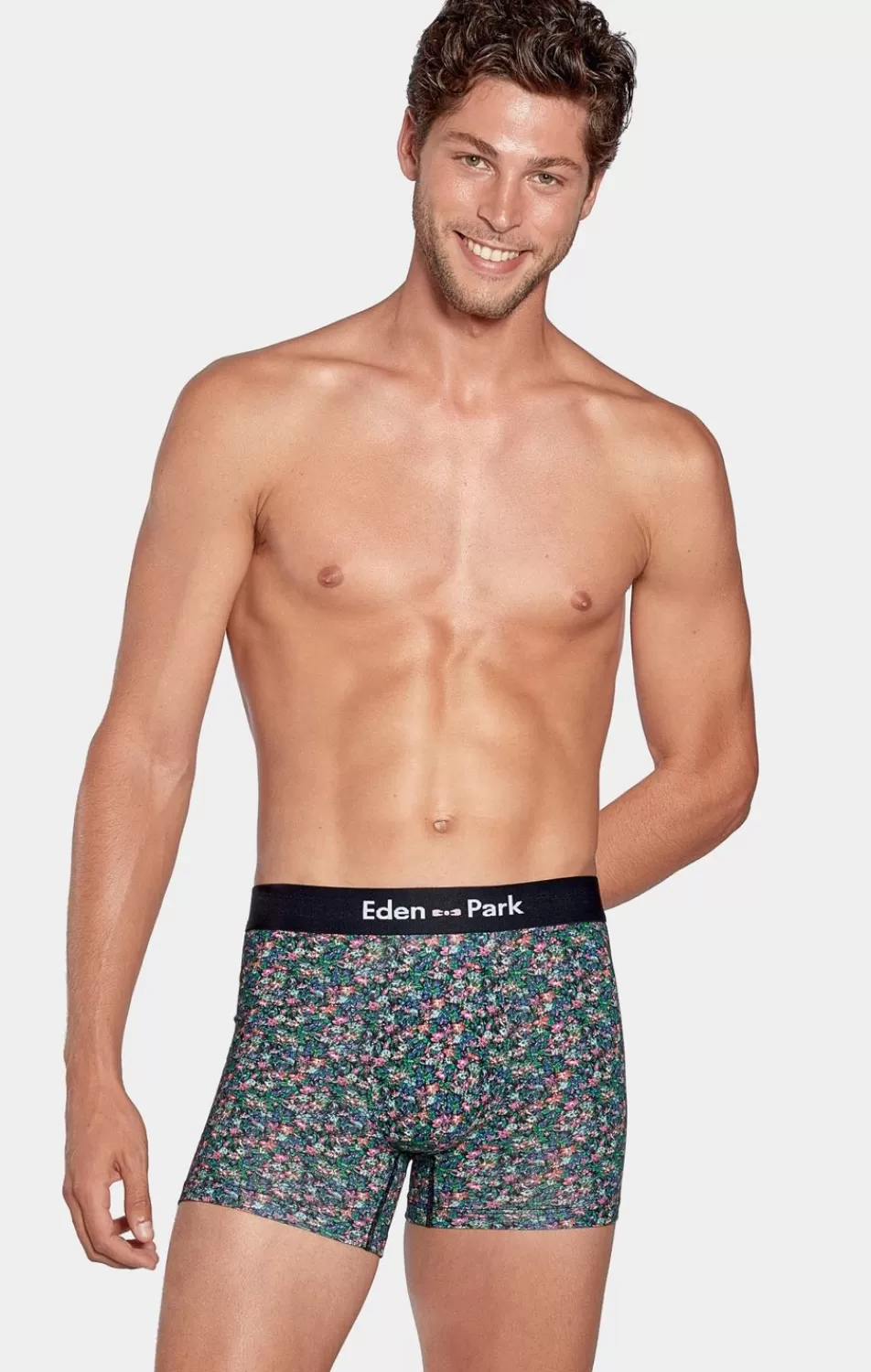 Underwear | Eden Park Stretch Cotton Green Boxers With Micro Floral Print