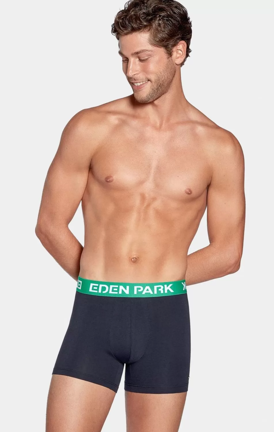 Underwear | Eden Park Stretch Cotton Navy Boxers With Green Elastic Waistband