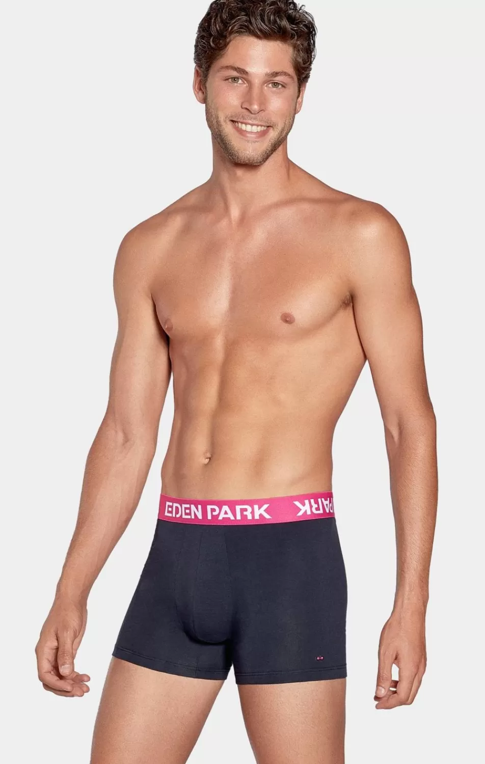 Underwear | Eden Park Stretch Cotton Navy Boxers With Pink Elastic Waistband