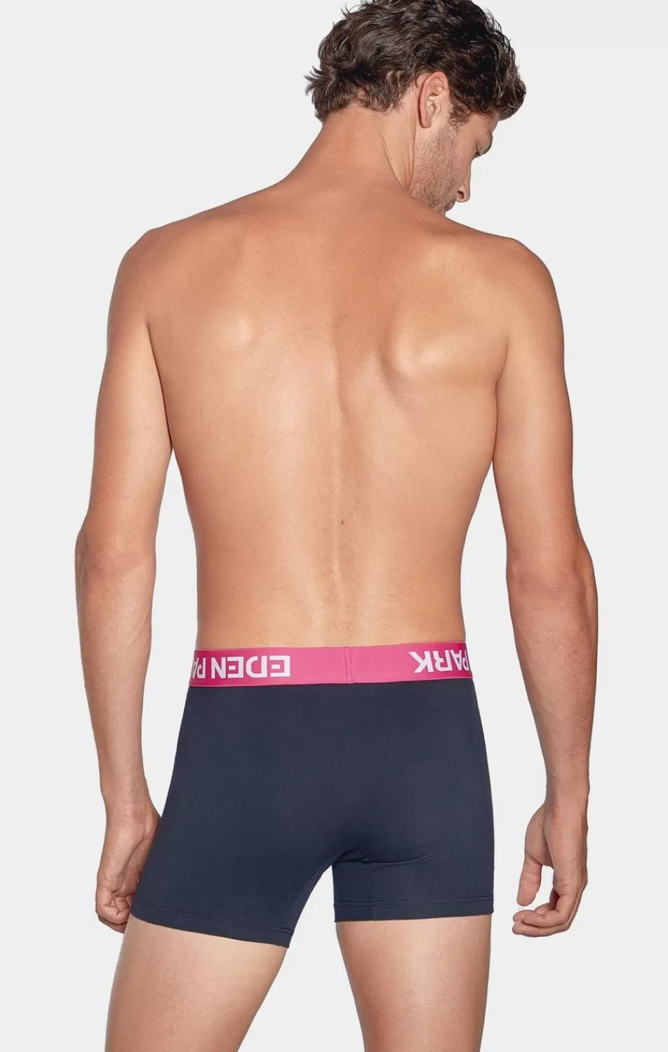 Underwear | Eden Park Stretch Cotton Navy Boxers With Pink Elastic Waistband