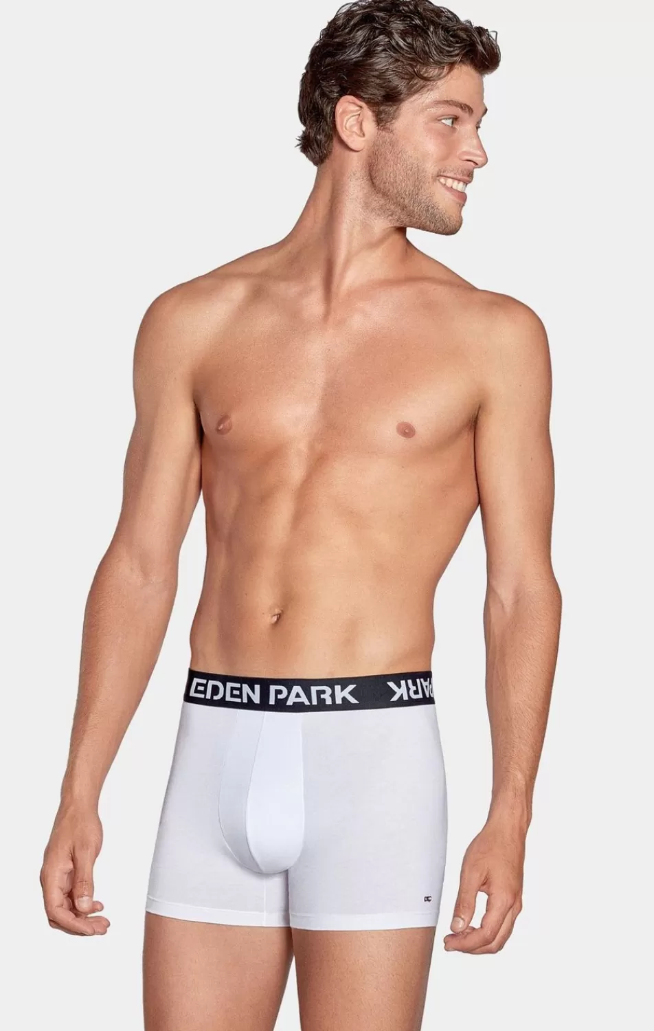 Underwear | Eden Park Stretch Cotton White Boxers With Navy Elastic Waistband