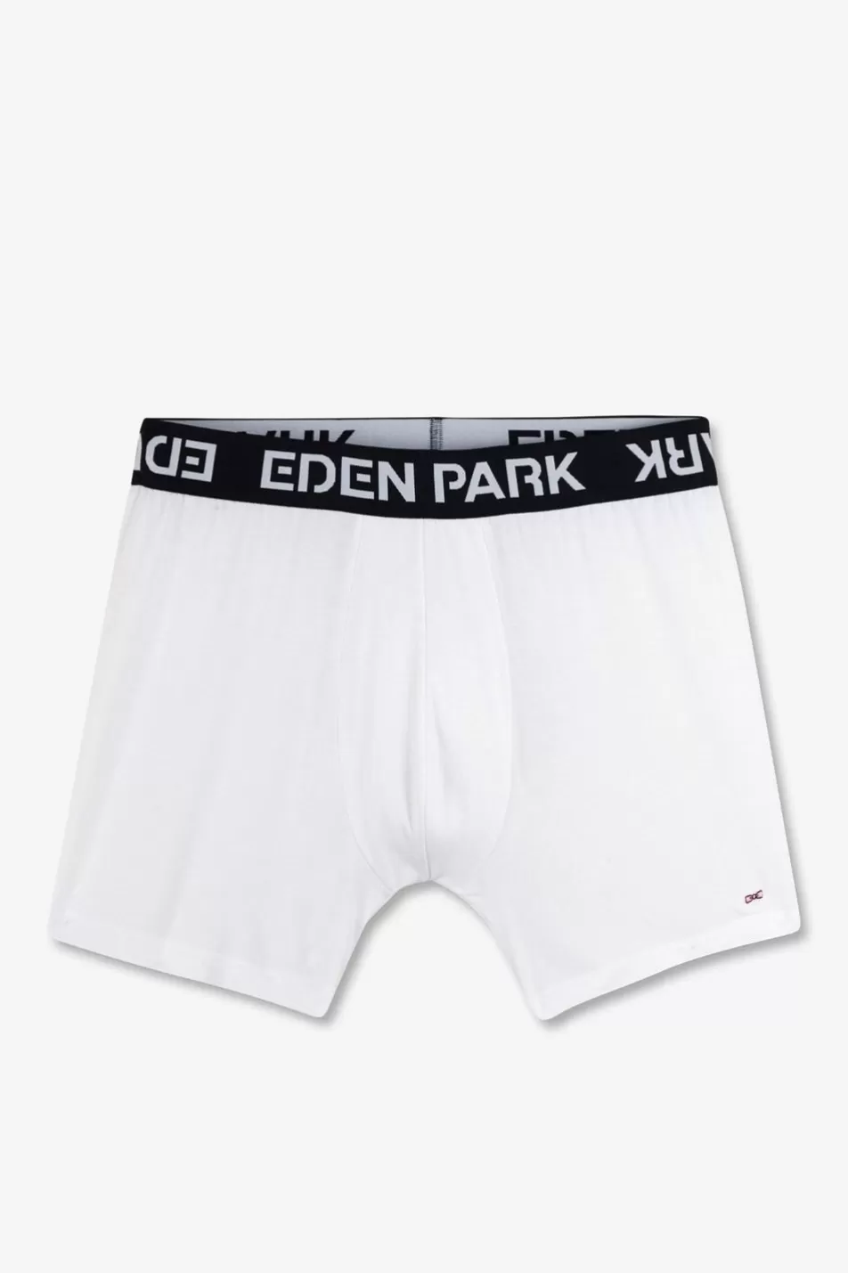 Underwear | Eden Park Stretch Cotton White Boxers With Navy Elastic Waistband