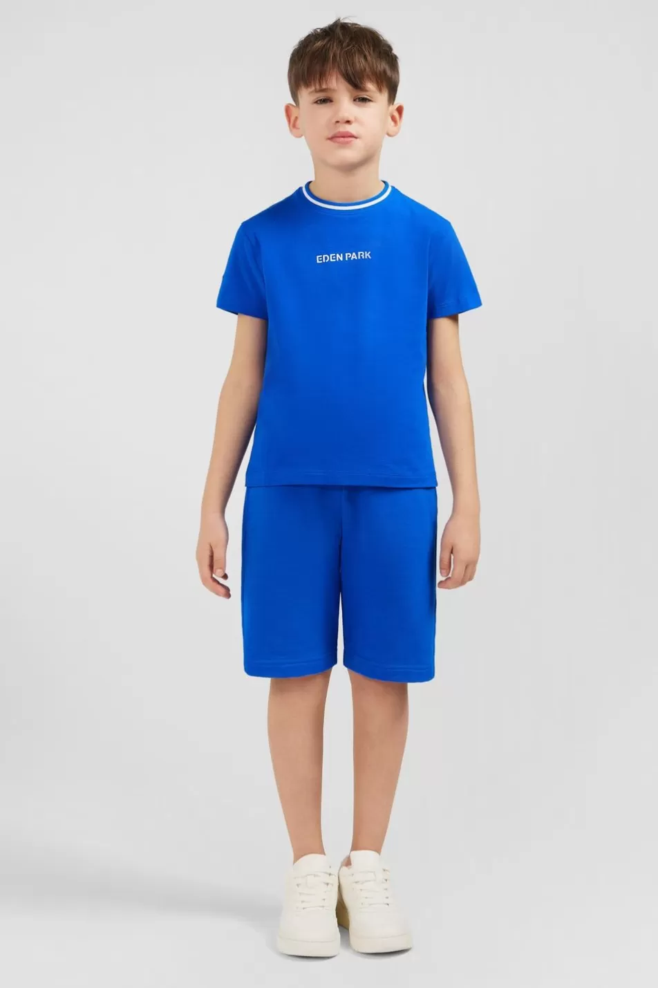Children | Eden Park Striped Round Neck Blue T-Shirt In Stretch Cotton