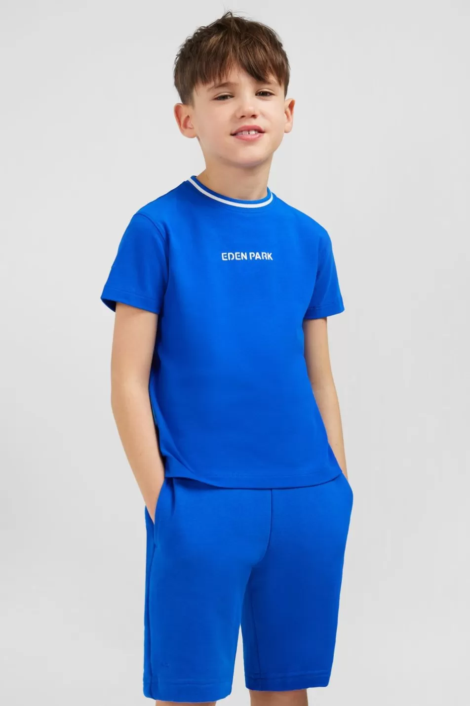 Children | Eden Park Striped Round Neck Blue T-Shirt In Stretch Cotton